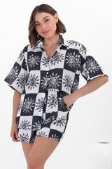 Mirian Button Up Shirt And Shorts Set - Tiller Print in Black