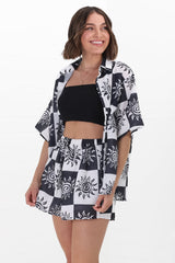 Mirian Button Up Shirt And Shorts Set - Tiller Print in Black