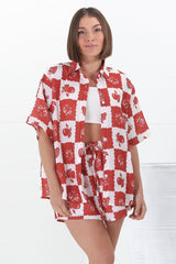 Mirian Button Up Shirt And Shorts Set - Flux Print in Red