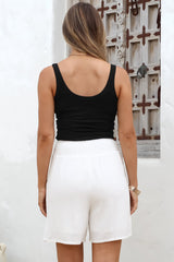 Mirra Shorts - High Waisted Long Line Shorts with Pockets in White