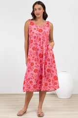 Misha Midi Dress - Tie Up Strap Scoop Neckline Dress in Friday Print