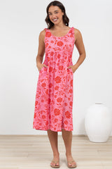 Misha Midi Dress - Tie Up Strap Scoop Neckline Dress in Friday Print