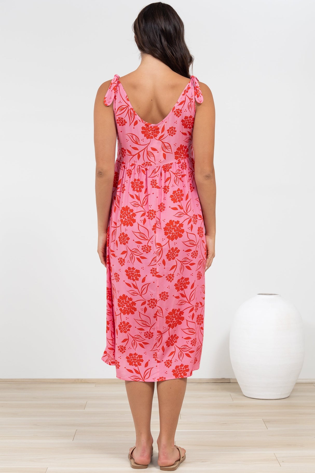 Misha Midi Dress - Tie Up Strap Scoop Neckline Dress in Friday Print