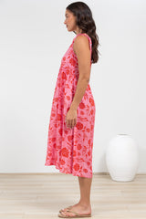 Misha Midi Dress - Tie Up Strap Scoop Neckline Dress in Friday Print