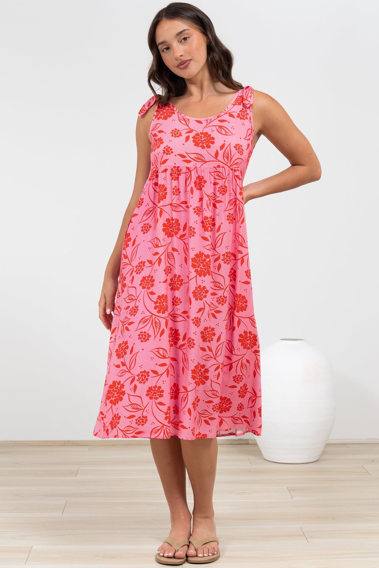 Misha Midi Dress - Tie Up Strap Scoop Neckline Dress in Friday Print