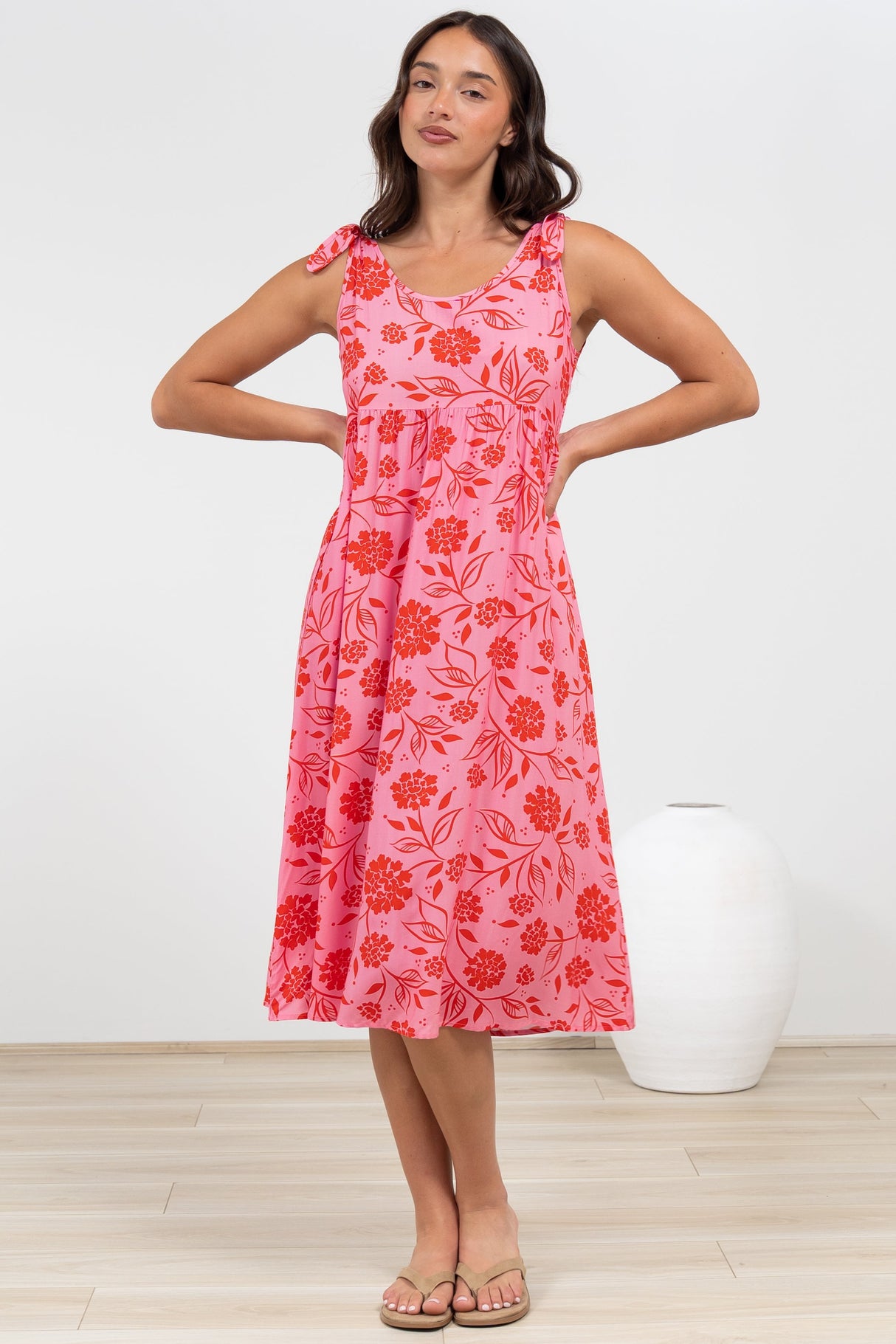 Misha Midi Dress - Tie Up Strap Scoop Neckline Dress in Friday Print