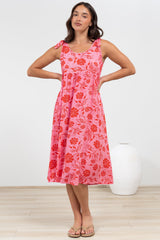 Misha Midi Dress - Tie Up Strap Scoop Neckline Dress in Friday Print