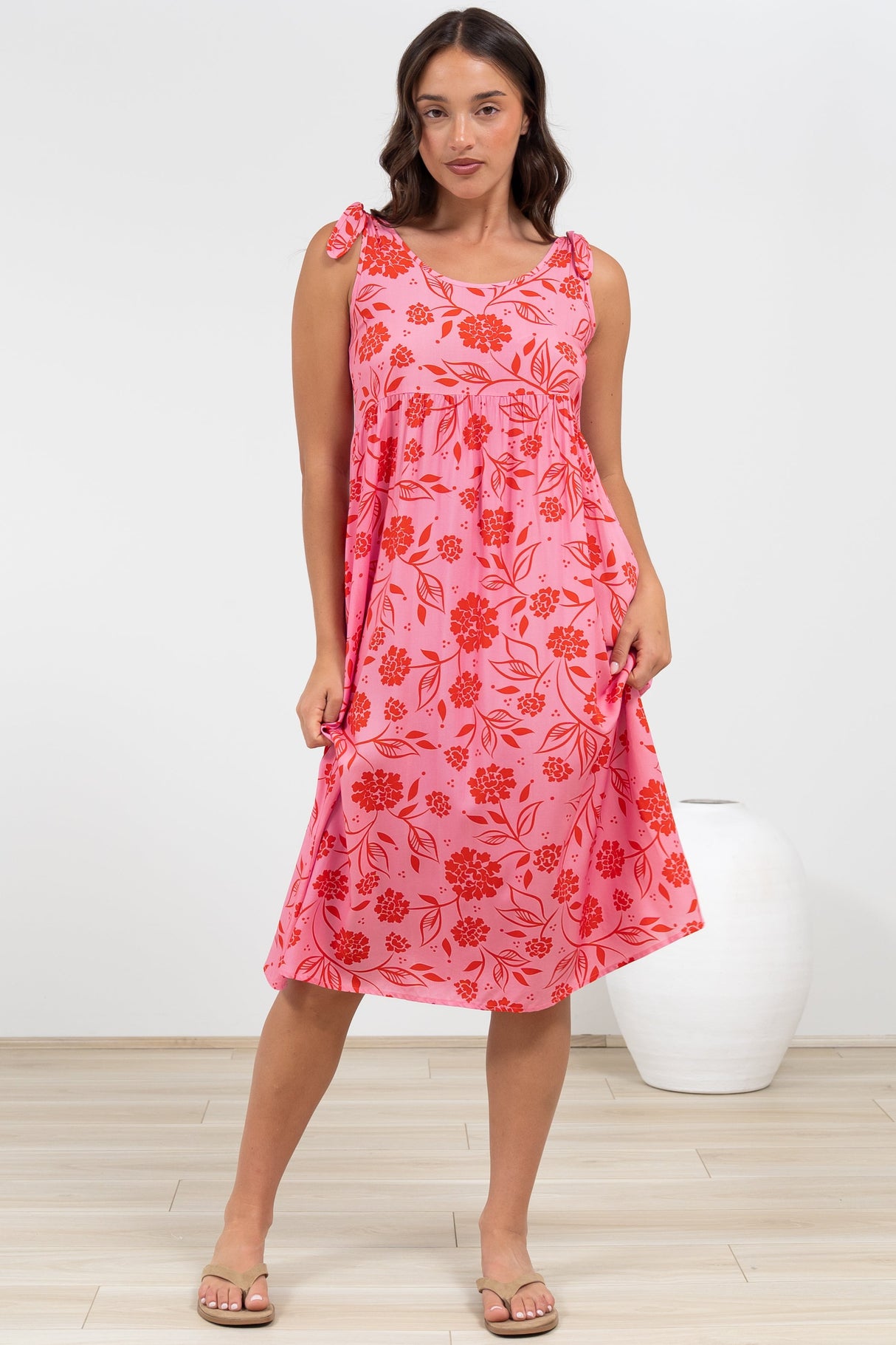 Misha Midi Dress - Tie Up Strap Scoop Neckline Dress in Friday Print