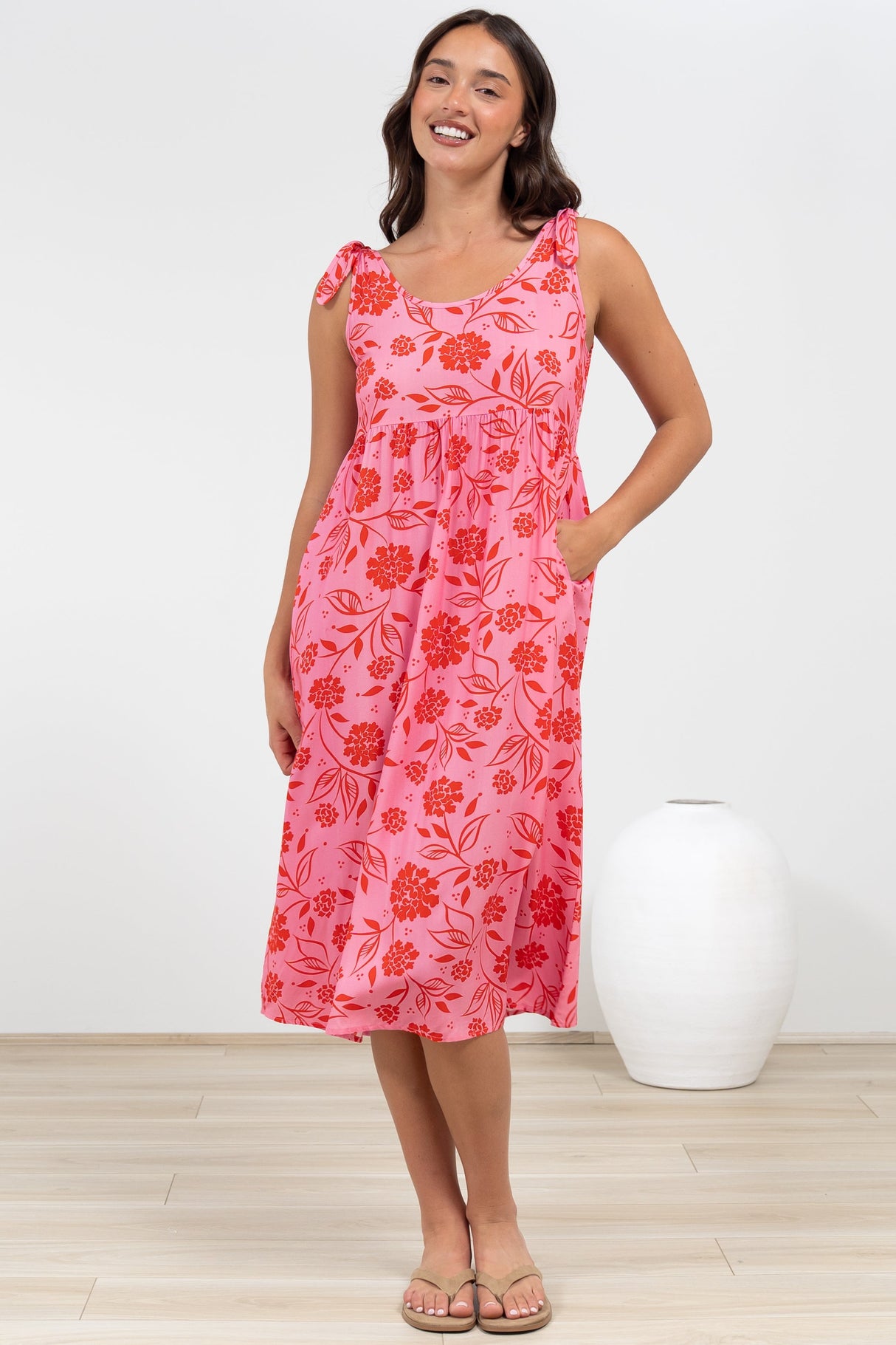 Misha Midi Dress - Tie Up Strap Scoop Neckline Dress in Friday Print