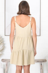 Missy Mini Dress - Thick Adjustable Strap Tiered Sun Dress in Beige