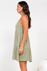 Missy Mini Dress - Thick Adjustable Strap Tiered Sun Dress in Sage