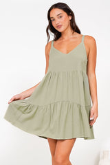 Missy Mini Dress - Thick Adjustable Strap Tiered Sun Dress in Sage
