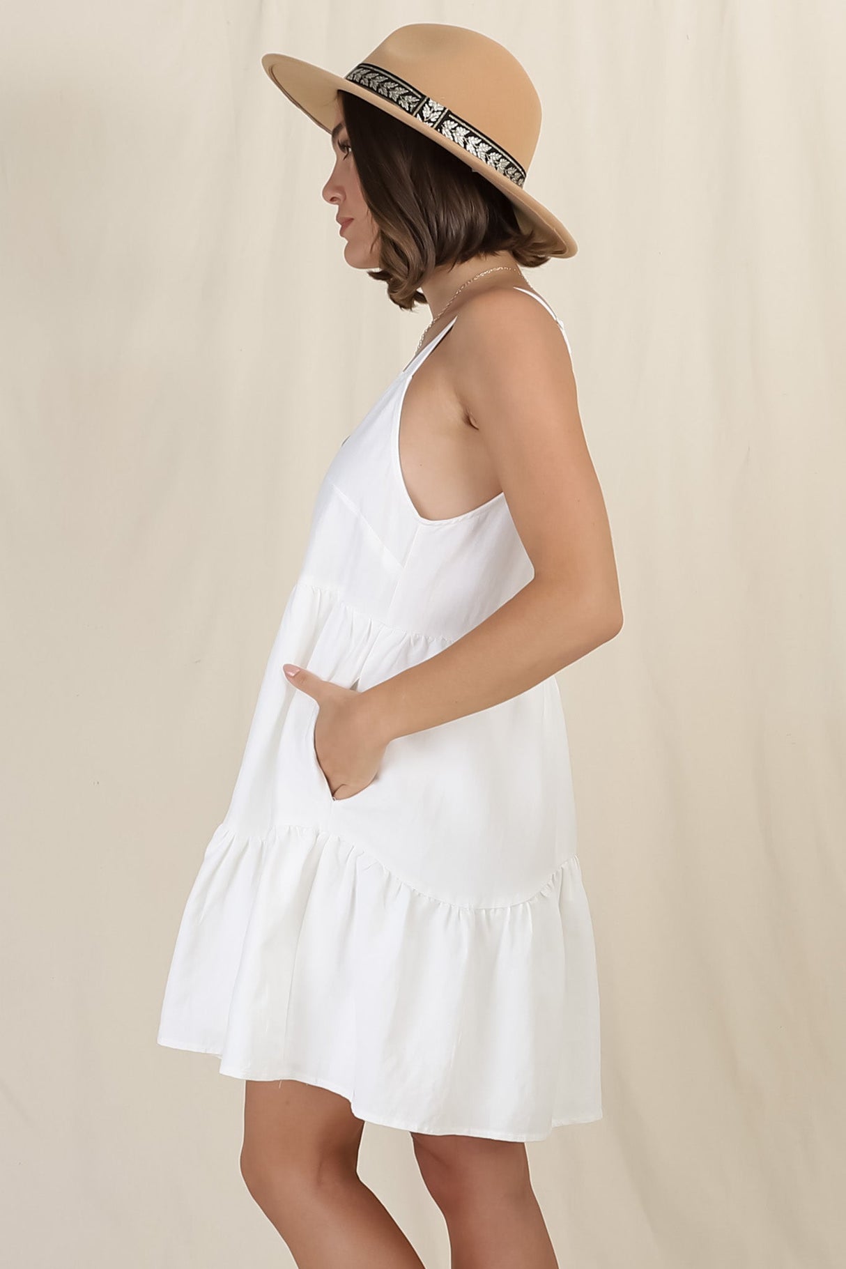 Missy Mini Dress - Thick Adjustable Strap Tiered Sun Dress in White