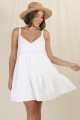 Missy Mini Dress - Thick Adjustable Strap Tiered Sun Dress in White