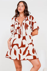 Mitchell Mini Dress - Short Sleeve Boxy Dress with Pleat Detailing in Oasis Print