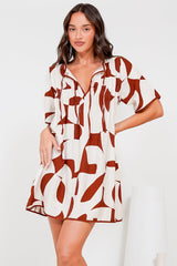Mitchell Mini Dress - Short Sleeve Boxy Dress with Pleat Detailing in Oasis Print