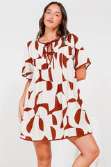 Mitchell Mini Dress - Short Sleeve Boxy Dress with Pleat Detailing in Oasis Print