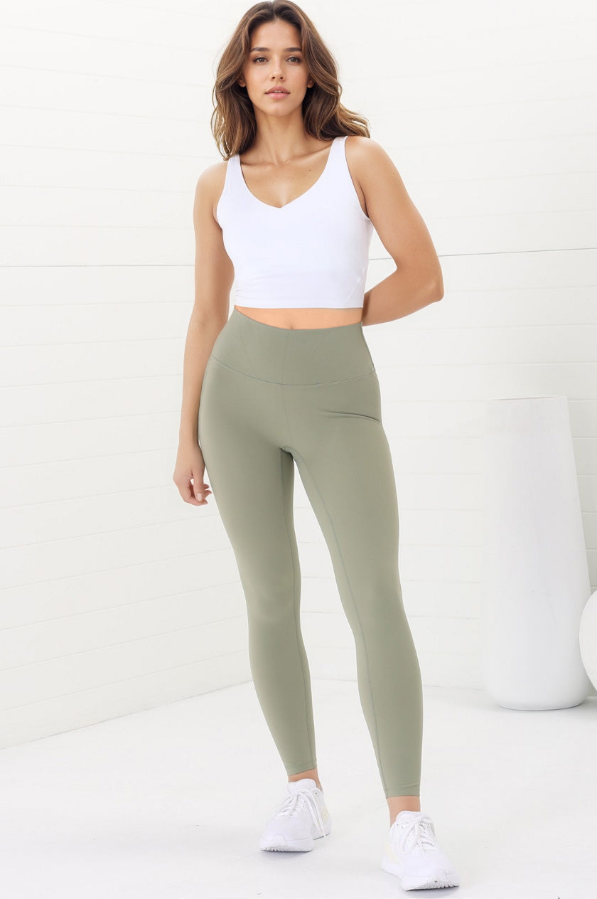 Axel Leggings - High Waisted Full Length Leggings in Matcha Green