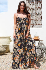 Moira Maxi Dress - Twist Front Keyhole Detail Sun Dress with Optional Straps in Autumn Print