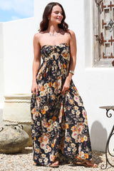 Moira Maxi Dress - Twist Front Keyhole Detail Sun Dress with Optional Straps in Autumn Print