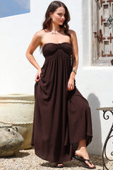 Moira Maxi Dress - Twist Front Keyhole Detail Sun Dress with Optional Straps in Chocolate