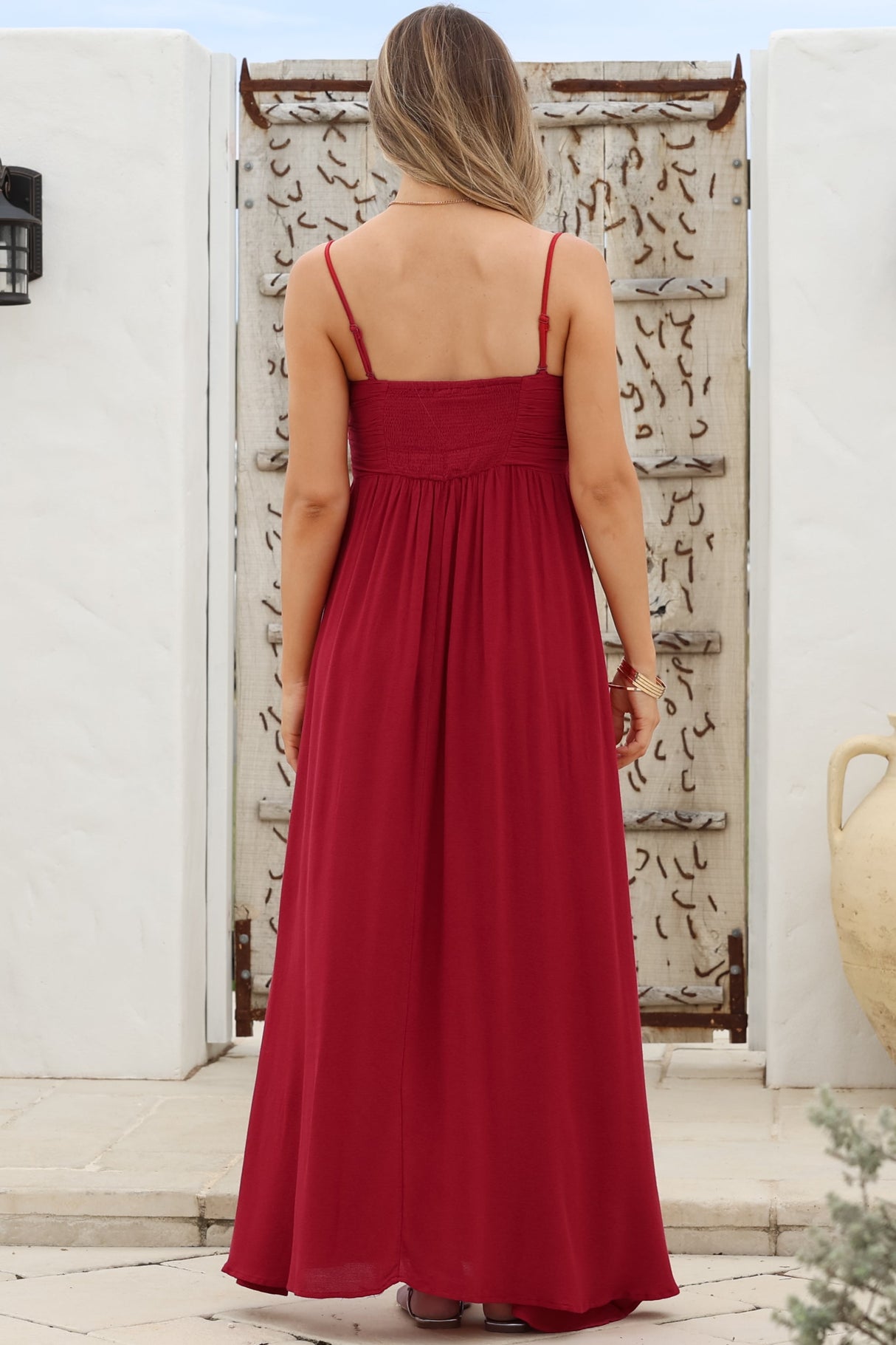 Moira Maxi Dress - Twist Front Keyhole Detail Sun Dress with Optional Straps in Red
