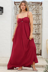 Moira Maxi Dress - Twist Front Keyhole Detail Sun Dress with Optional Straps in Red