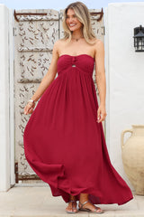 Moira Maxi Dress - Twist Front Keyhole Detail Sun Dress with Optional Straps in Red