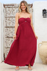 Moira Maxi Dress - Twist Front Keyhole Detail Sun Dress with Optional Straps in Red