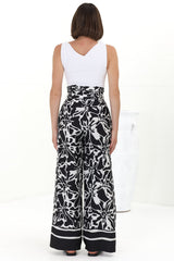 Mona Pants - Paper Bag High Waisted Wide Leg In Alessa Print