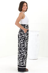 Mona Pants - Paper Bag High Waisted Wide Leg In Alessa Print