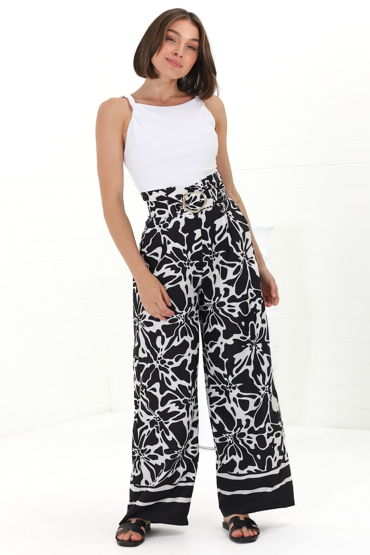 Mona Pants - Paper Bag High Waisted Wide Leg In Alessa Print