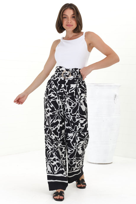 Mona Pants - Paper Bag High Waisted Wide Leg In Alessa Print