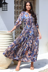 Model wearing Mondelo Maxi Dress in Belle Print Navy from Salty Crush
