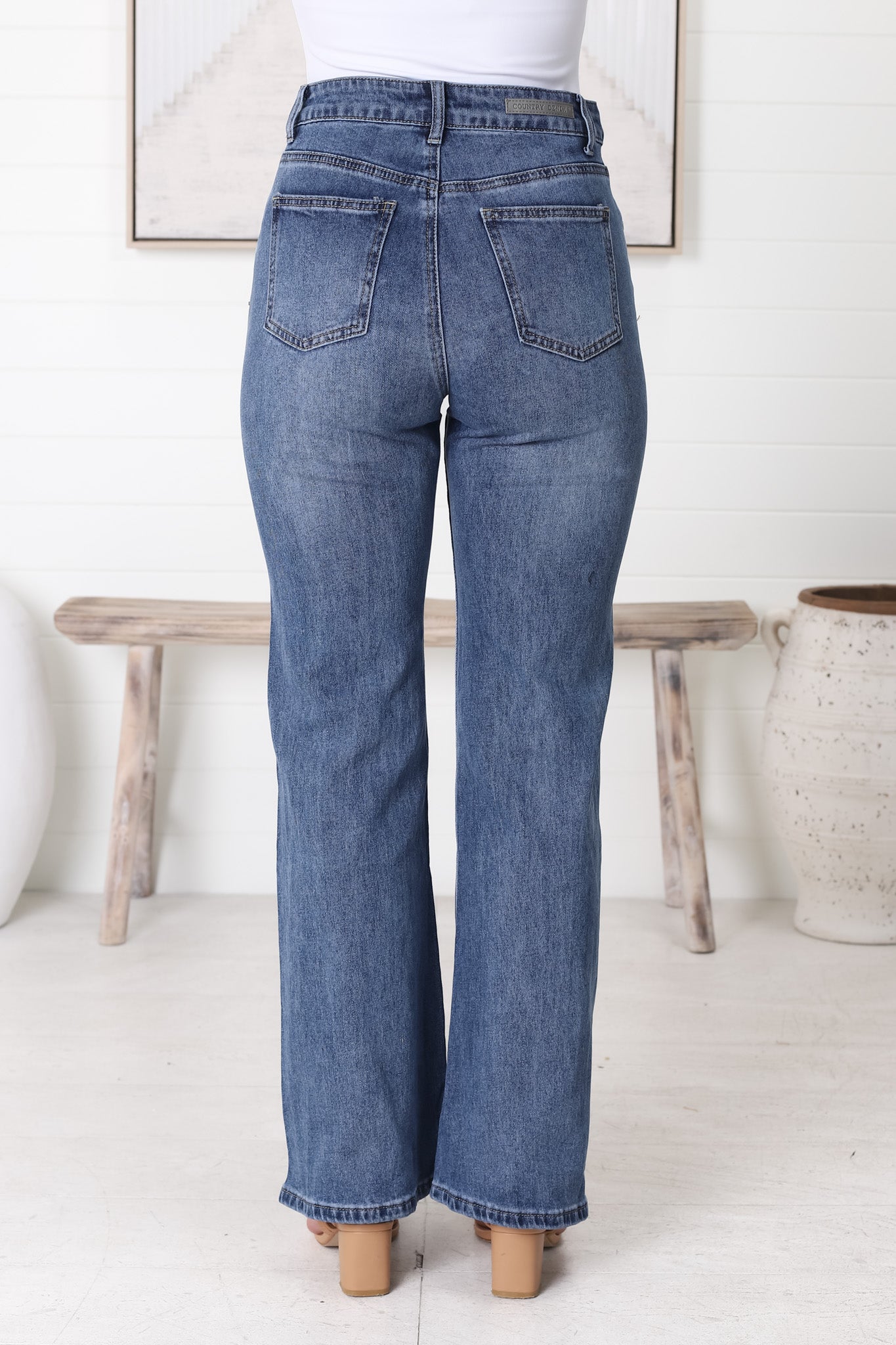 Mordana High Waist Detailed Flare Jeans in Dark Denim
