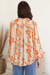 Moree Blouse - Frill Collar Neck Tie Button Down Shirt in Vondrosa Print