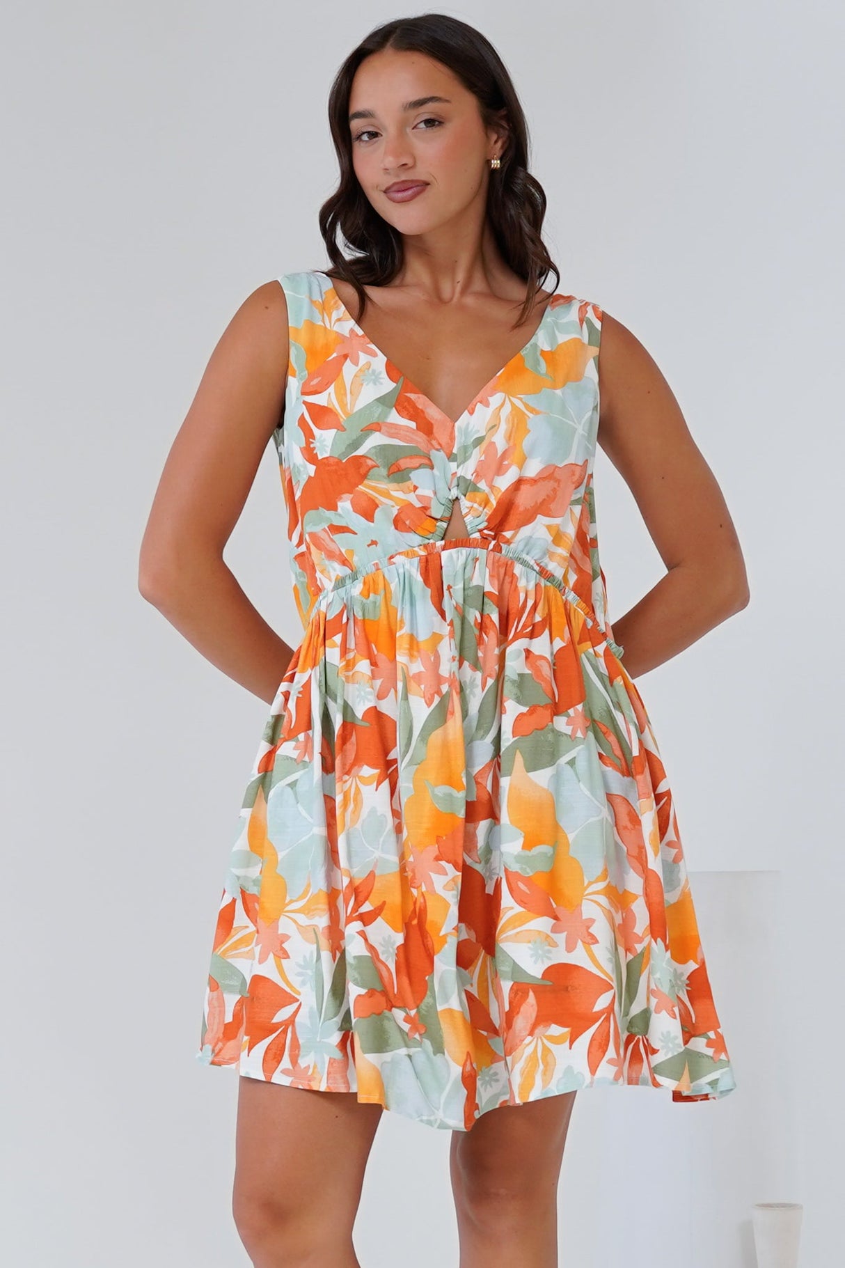 Morgan Mini Dress - Keyhole Detail Sun Dress with Pockets in Vondra Print