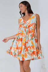 Morgan Mini Dress - Keyhole Detail Sun Dress with Pockets in Vondra Print