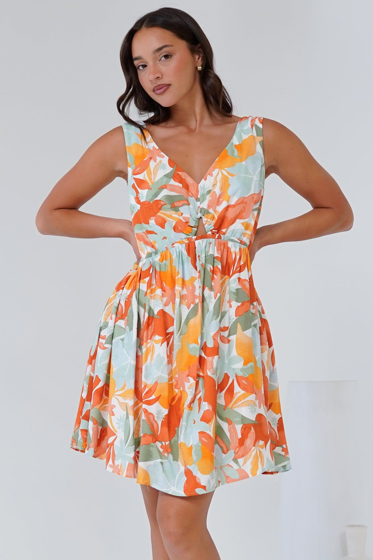 Morgan Mini Dress - Keyhole Detail Sun Dress with Pockets in Vondra Print