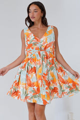 Morgan Mini Dress - Keyhole Detail Sun Dress with Pockets in Vondra Print