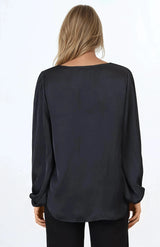 Morgana Blouse - Soft V-Neckline Pull Over Top with Balloon Sleeves in Black