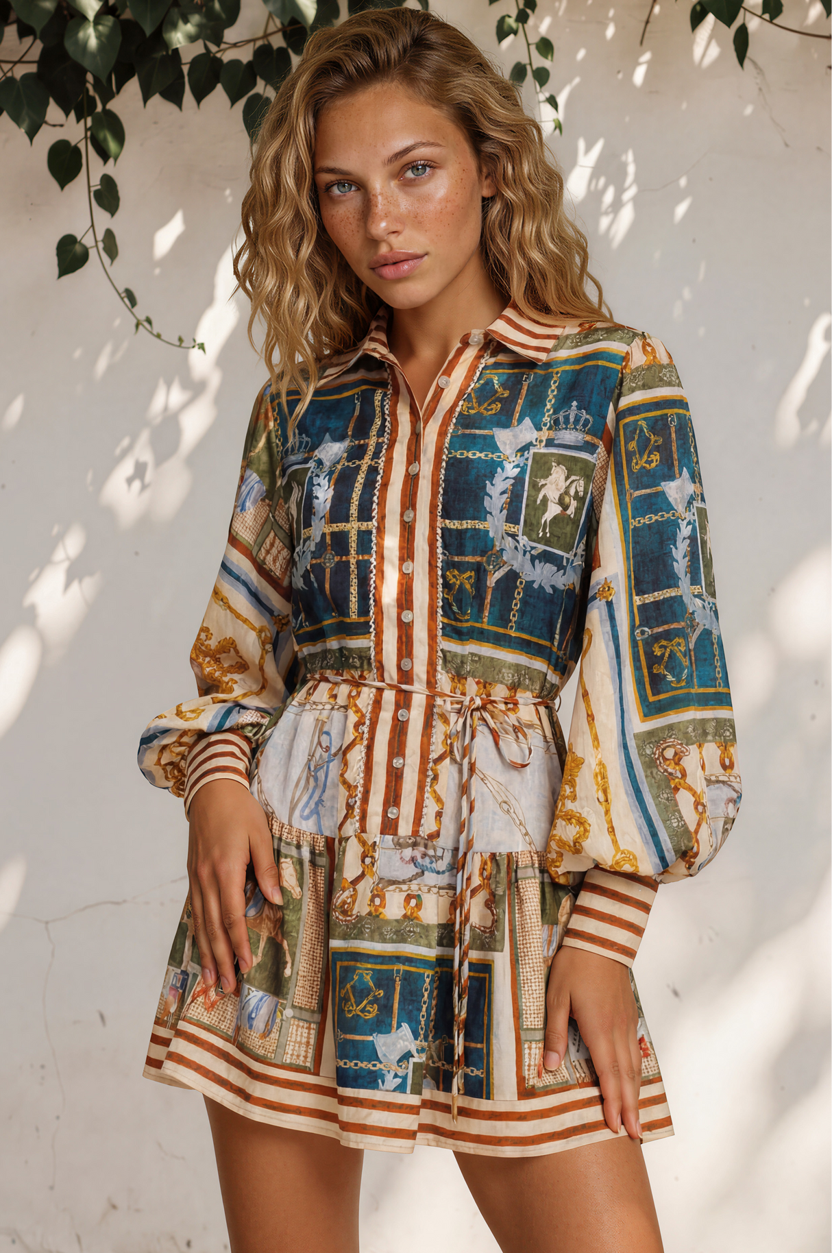 Model wearing Morso Mini Dress in Regalia Print from Salty Crush