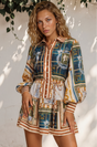 Model wearing Morso Mini Dress in Regalia Print from Salty Crush