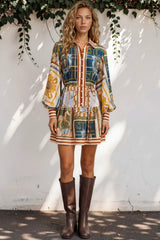 Model wearing Morso Mini Dress in Regalia Print from Salty Crush