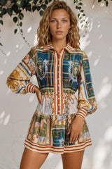 Model wearing Morso Mini Dress in Regalia Print from Salty Crush
