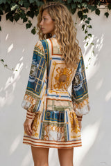 Model wearing Morso Mini Dress in Regalia Print from Salty Crush