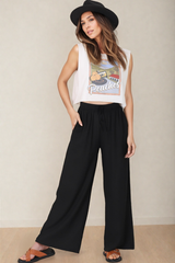 Leslie Linen Pants - Linen Elasticated Waist Straight Leg Pants in Black