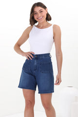 Murray Denim Shorts - High Waisted Stretchy Denim Shorts in Dark Denim