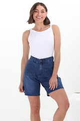 Murray Denim Shorts - High Waisted Stretchy Denim Shorts in Dark Denim