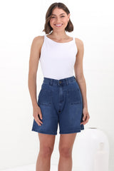 Murray Denim Shorts - High Waisted Stretchy Denim Shorts in Dark Denim